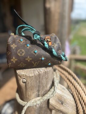 Louis Vuitton Brown Monogram Mini Duffle with Turquoise Accents